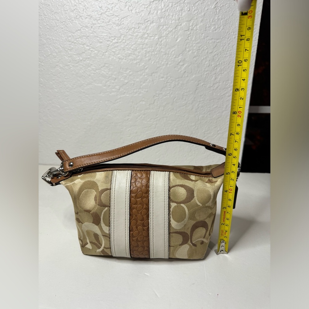 Vintage Y2K COACH Signature C Brown Mini Bag Striped & Zip Closure Baguette - Picture 6 of 11
